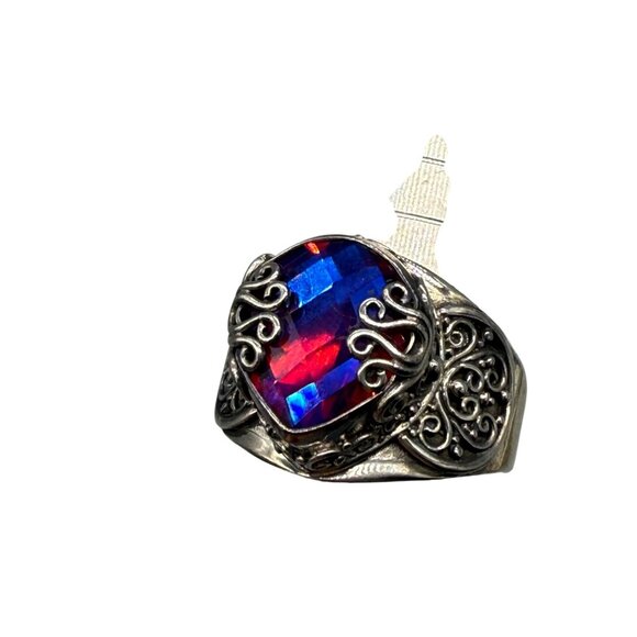 Sarda Bali-Style Artisan Sterling Silver Ring Pear-Shaped Colcanic Quartz Triple - Picture 5 of 10